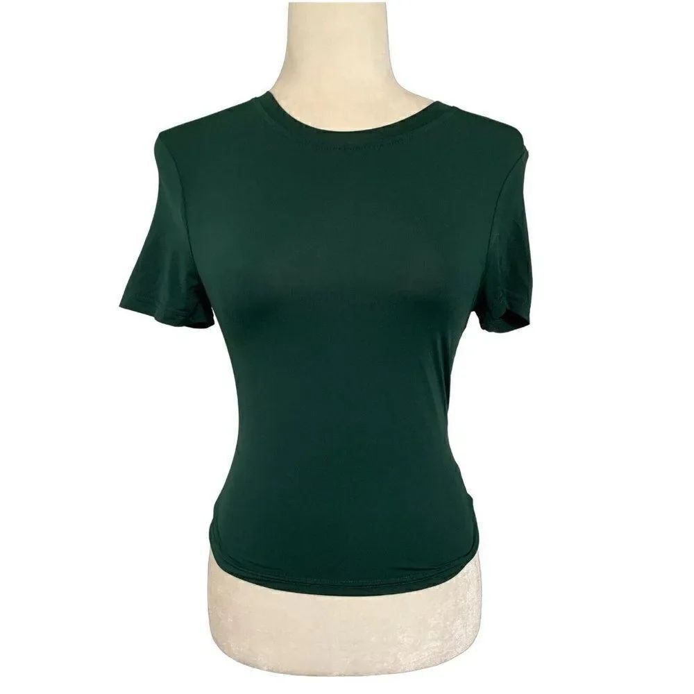 Shein Womens Solid Pine Green Short Sleeve T Shirt Top 4 Small